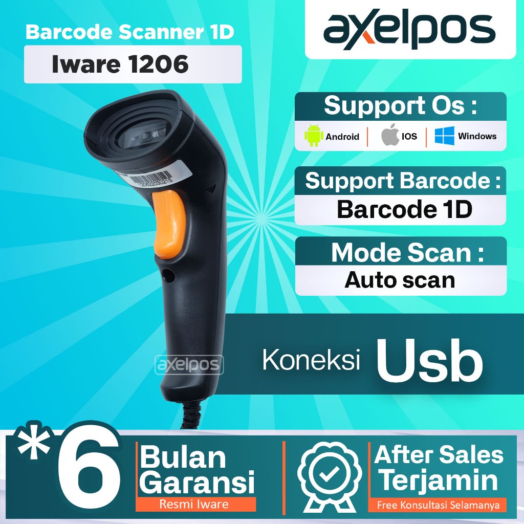 Jual Axelpos Barcode Scanner 1D Usb Wired Newland Iware BS1206 | Shopee ...
