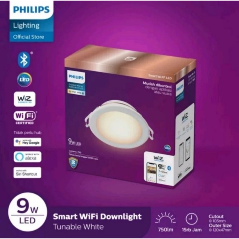 Jual philips smart wifi led downlight 9w tunable white | Shopee Indonesia