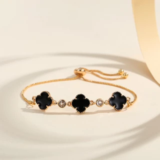 Lanme Jewelry Gelang Emas Titanium Wanita Gelang Tangan Clover Kristal Berlian Gelang Perhiasan Mewah LM213