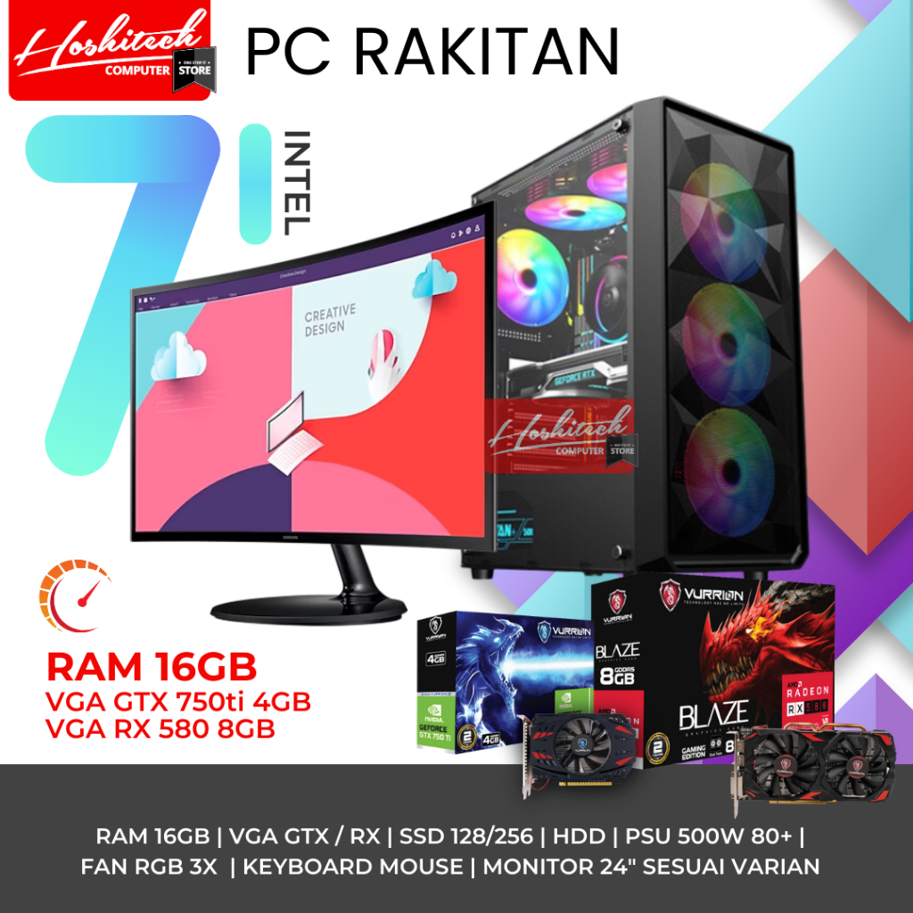 Jual PC Rakitan I7 SSD HDD RAM 16GB VGA Monitor 24 inch Request ...