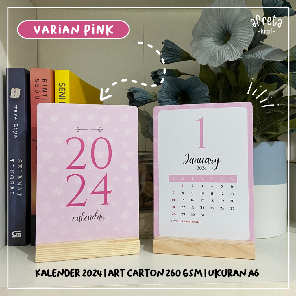 Jual 2024 CALENDAR PINK / KALENDER AESTHETIC 2024 / KALENDER MEJA 