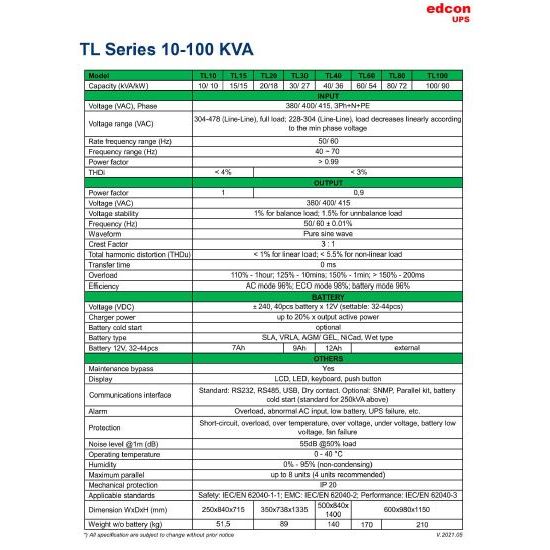 Jual UPS Edcon TL Series 20 KVA tru online high frequency UPS (3/3 ...