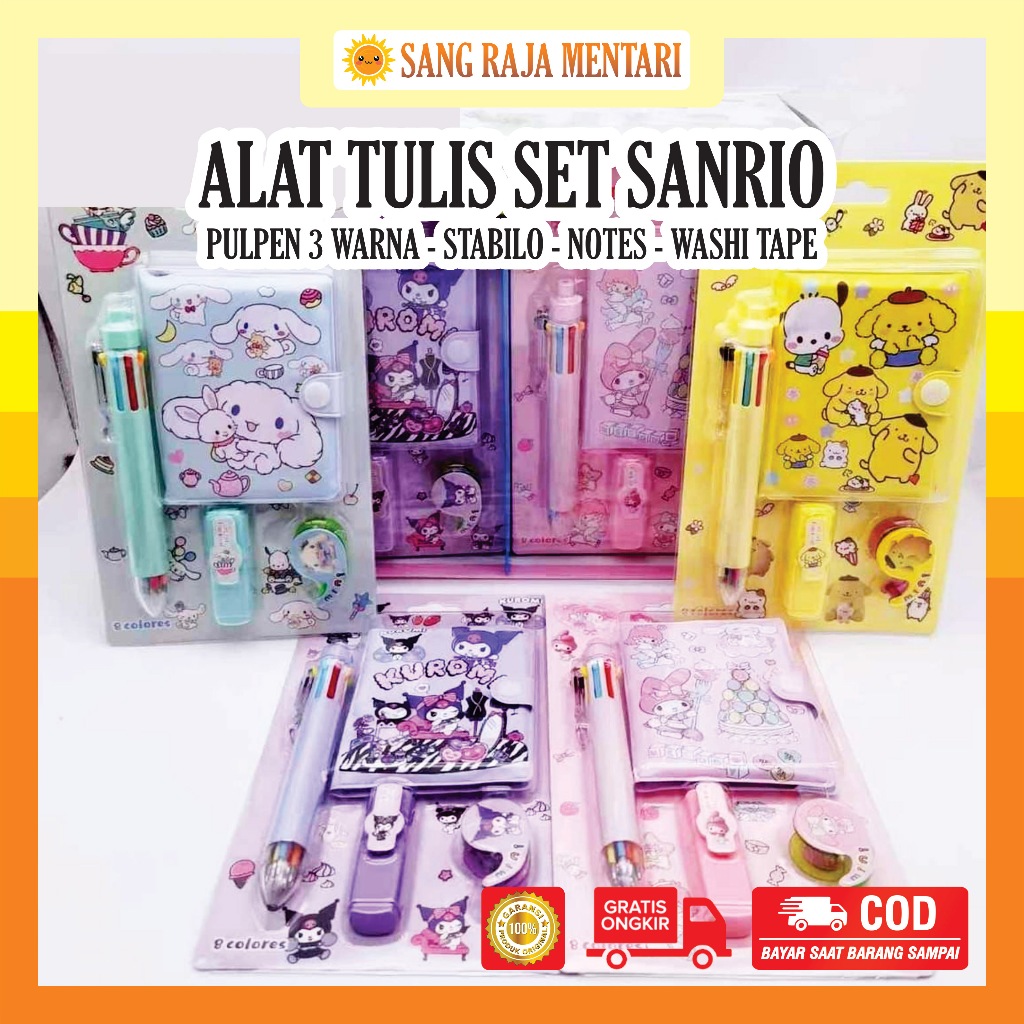 Jual Alat Tulis Set Sanrio Dapat Pulpen Notebook Stabilo Washi Tape ...