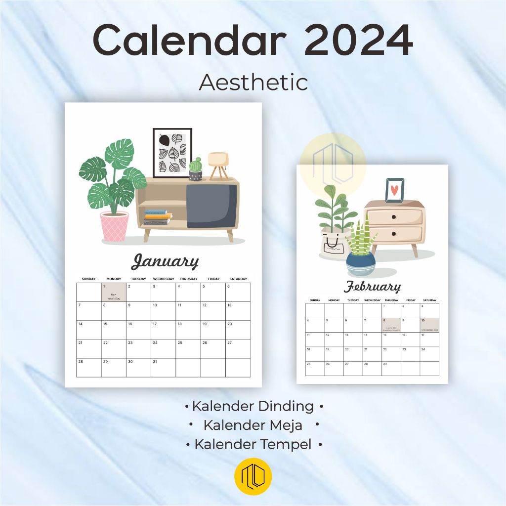 Jual Kalender Dinding Aesthetic 2024 / Kalender Meja Aesthetic 2024 ...