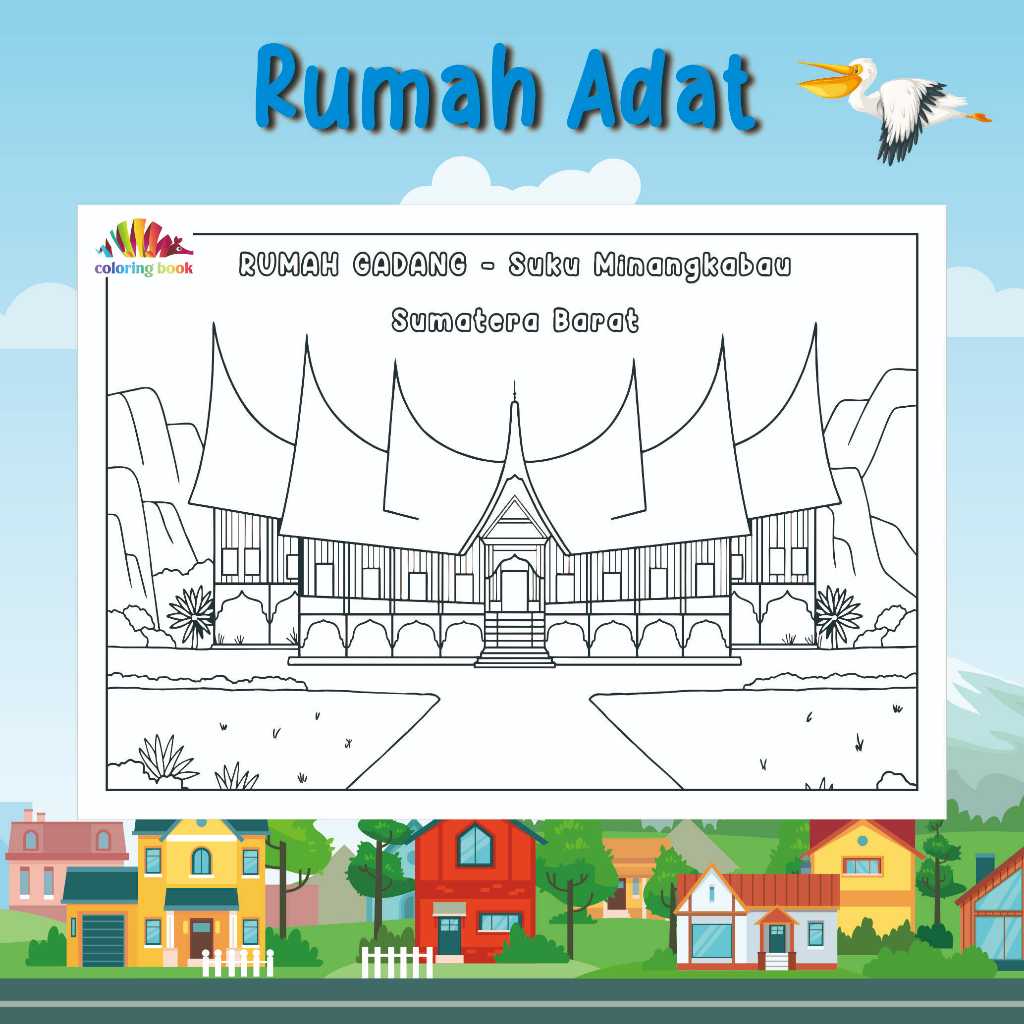 Jual KERTAS MEWARNAI / COLORING / KERTAS GAMBAR / RUMAH ADAT / KERTAS
