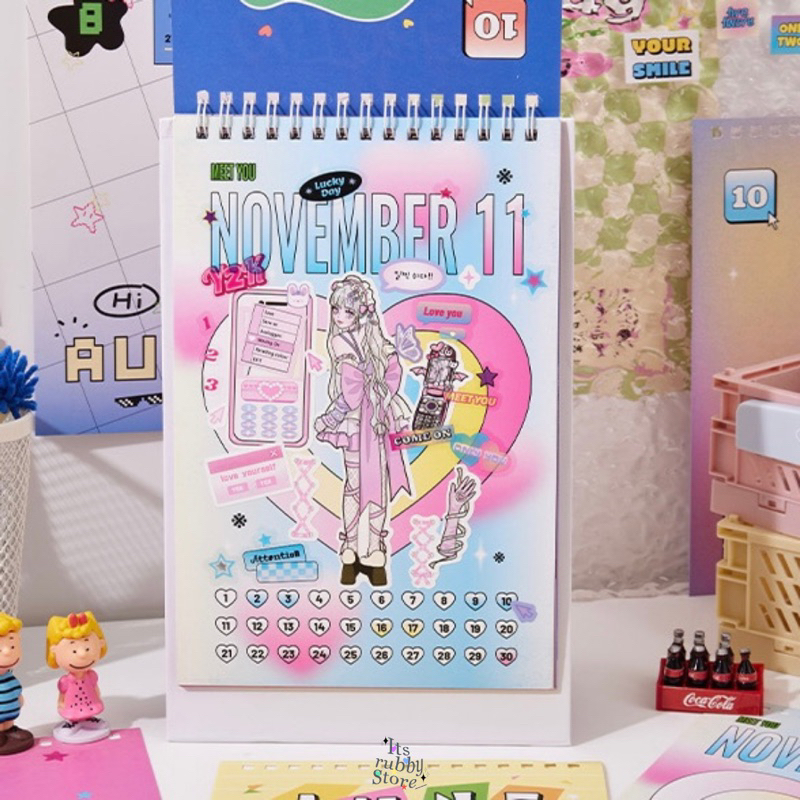 Jual READY Kalender Meja 2024 Calender Retro Aesthetic Gradient Pink ...