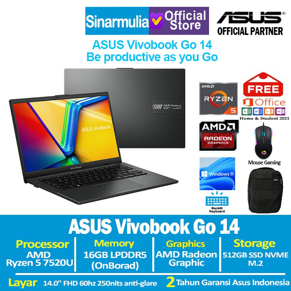 Jual Asus Vivobook Go 14 E1404fa Ryzen 5 7520u 512gb Ssd 16gb Win11ohs Shopee Indonesia 7725