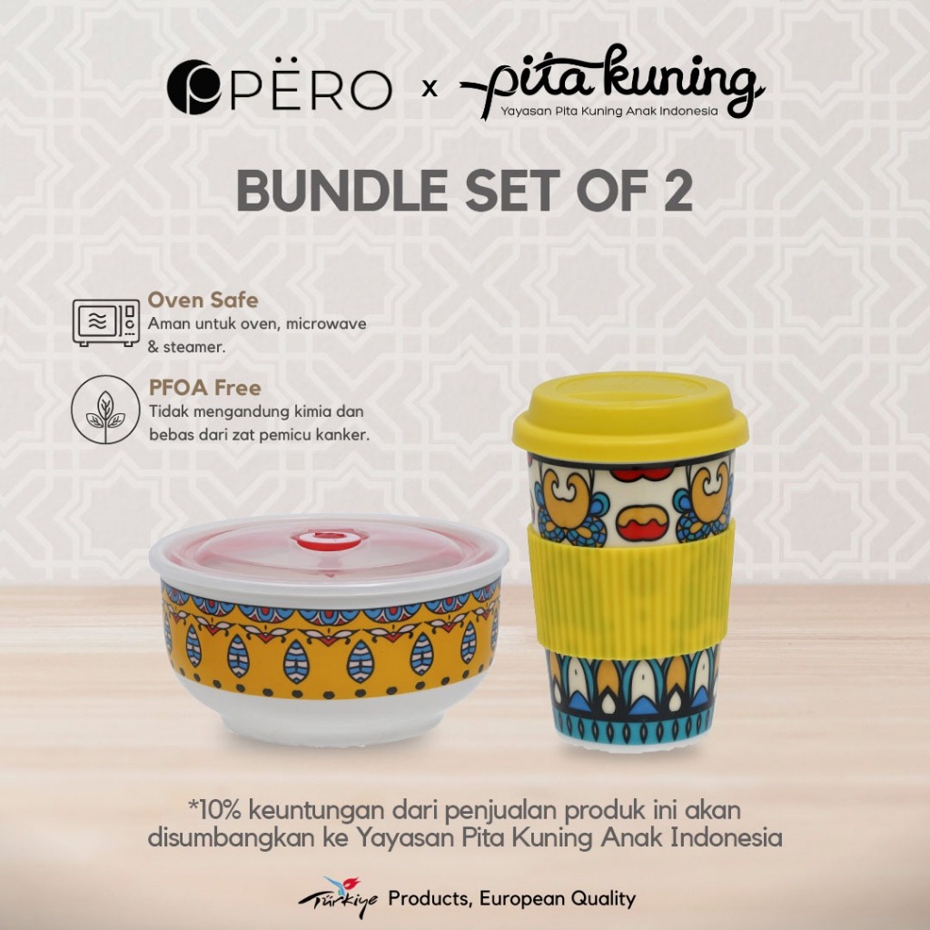 Jual Pero x Pita Kuning Bundle Set Coffee Mug & Bowl with Silicone Lid
