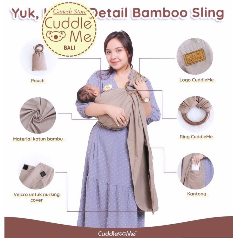 Jual Ring Sling Bamboo Cuddle Me Gendongan Bayi Ringan Multifungsi Mshape Support Ring Tanpa