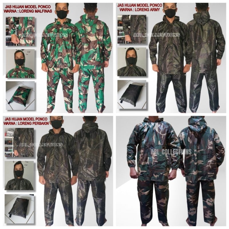 Jual setelan jas hujan loreng rincoat - mantel army ringkut satu setel ...