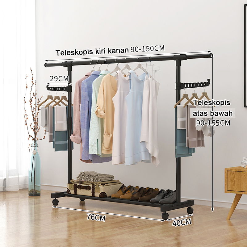 Jual Stand Hanger Double Rak Gantungan Baju Serbaguna Rak Baju Dengan