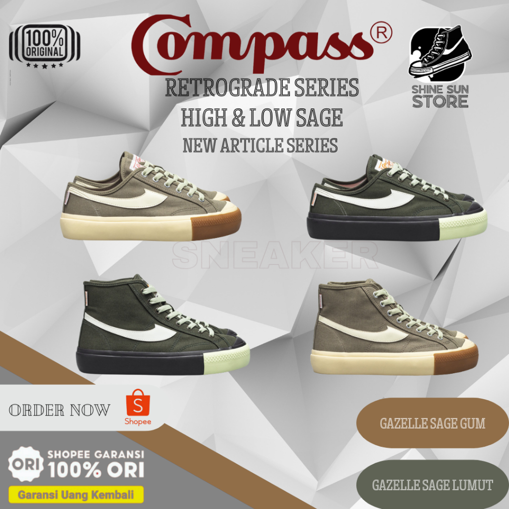 Jual [ORIGINAL] Sepatu Compass Gazelle Sage Low // High | Shopee Indonesia