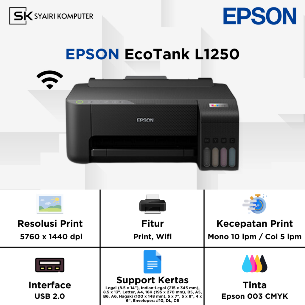 Jual Printer Epson EcoTank L1250 Wifi ( Print Only ) | Shopee Indonesia