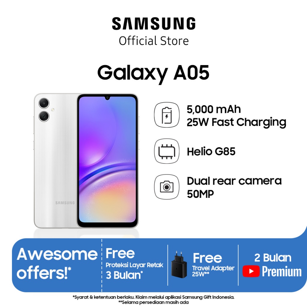 Jual Samsung Galaxy A05 4/64GB - Silver | Shopee Indonesia