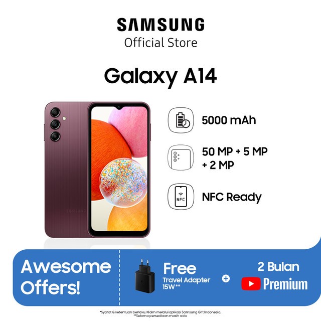 Jual Samsung Galaxy A14 4/128GB - Dark Red | Shopee Indonesia