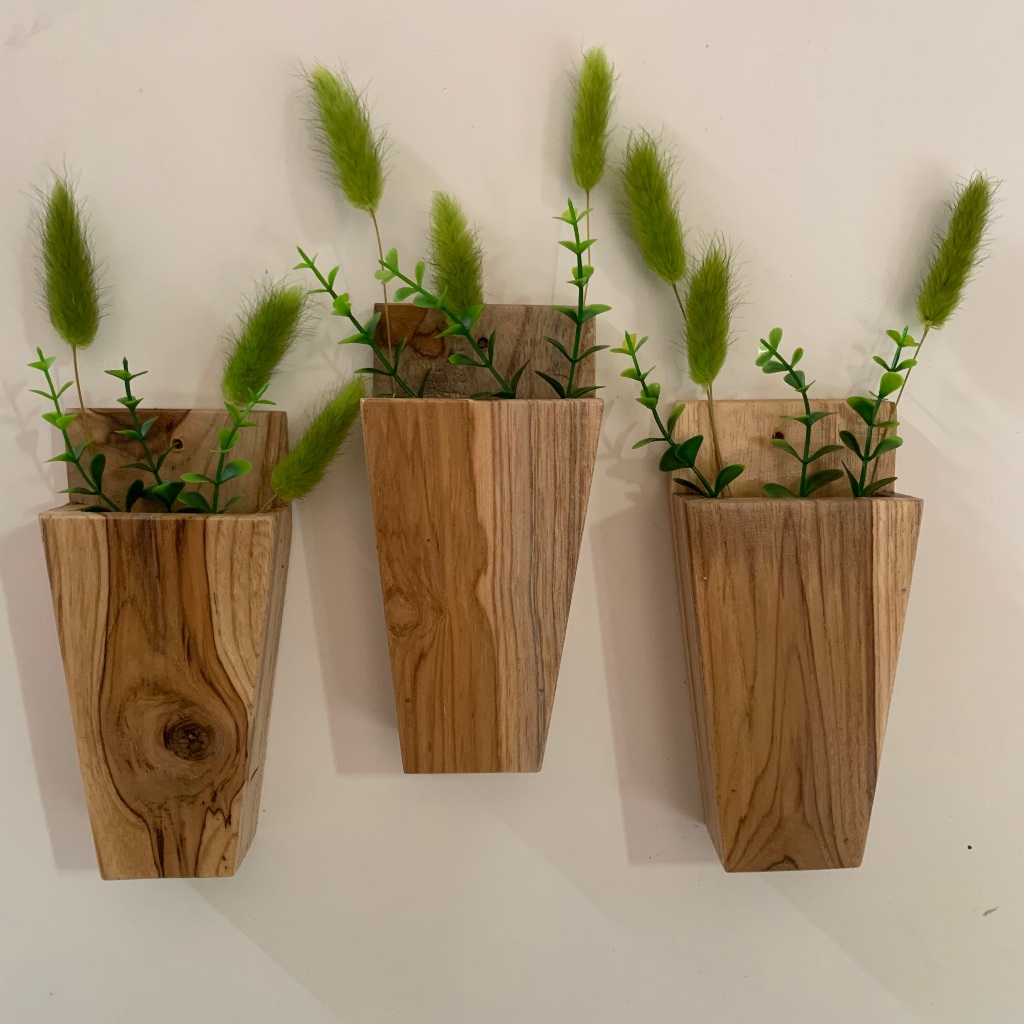Jual (100% kayu jati) Hiasan Dinding Tempel Tanaman Artificial Dekorasi