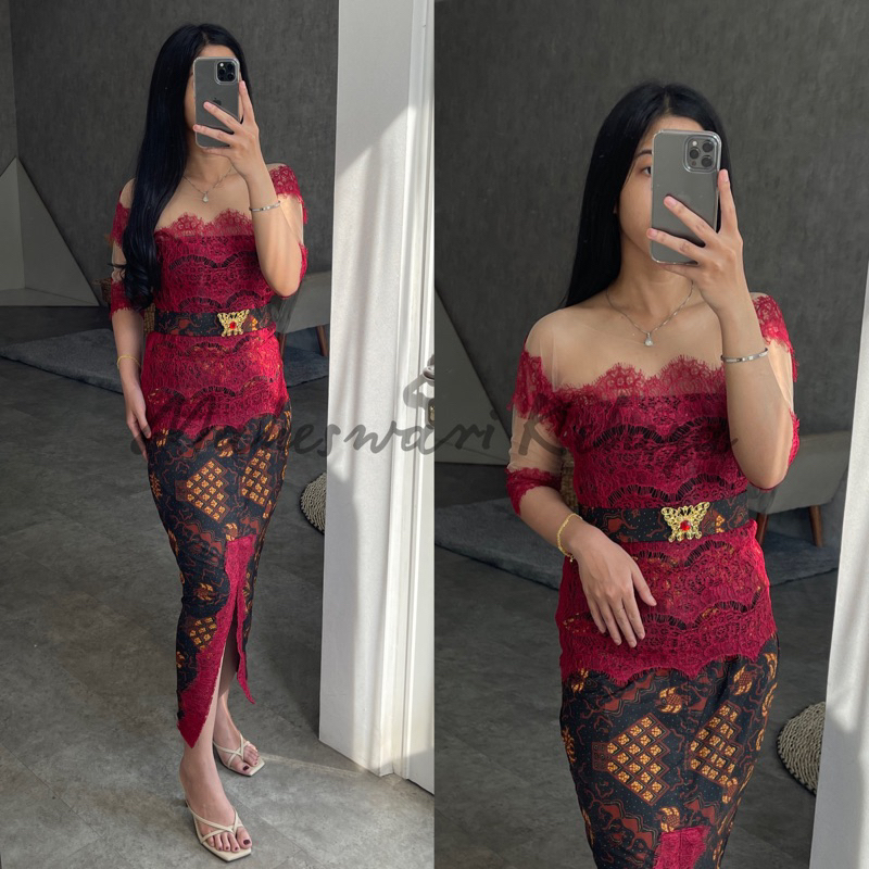 Jual Kebaya Bali Set Brukat Wisuda Rang Rang Maron | Shopee Indonesia