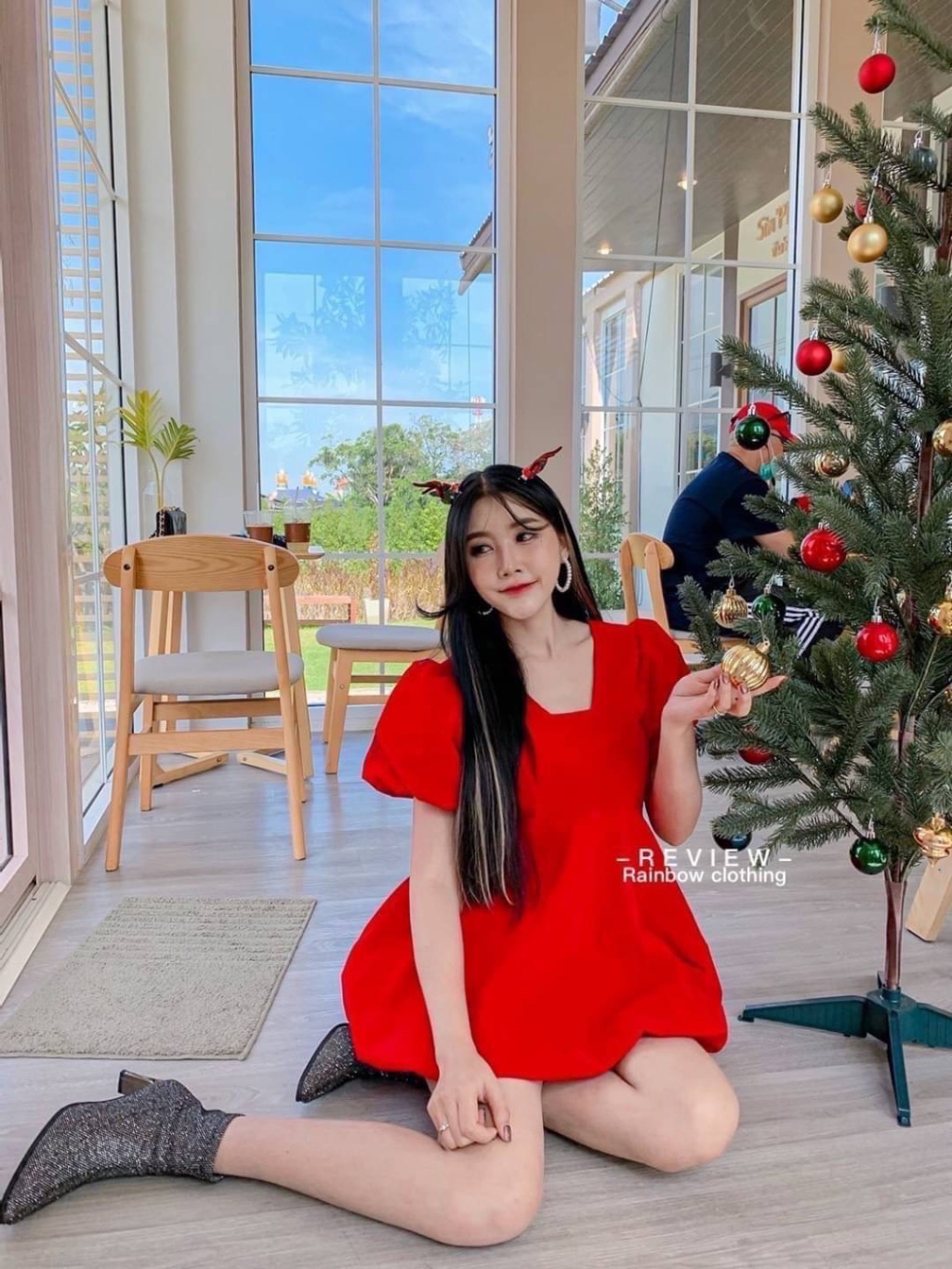Jual Helly Dress (Korean Square Neck Red Puff Dress Import Bangkok ...