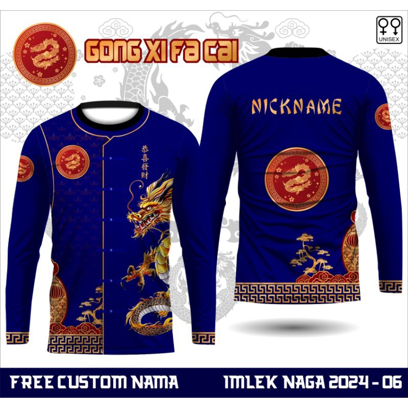 Jual Cheongsam Imlek Naga Kaos Jersey Lengan Panjang Imlek Naga Tahun