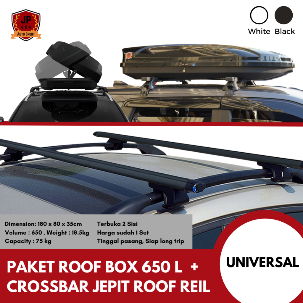 Jual Paket roof box bagasi atas mobil slim 650 Liter + Crossbar roof ...