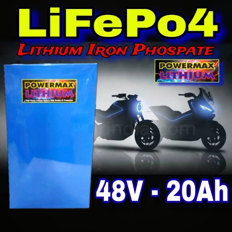 Jual Baterai LiFePO4 48V 20Ah POWERMAX Lithium iron Phospate Aki Sepeda