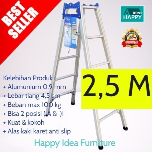 Jual 𝗛𝗮𝗽𝗽𝘆 𝗜𝗱𝗲𝗮 - [ FREE ONGKIR ] Tangga Lipat Aluminium 2,5 M / 3 M
