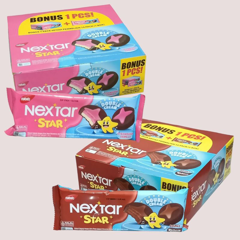 Jual Nabati NEXTAR STAR Coklat Stroberi Vanila Biscuit 34gr [10 pcs/Box ...