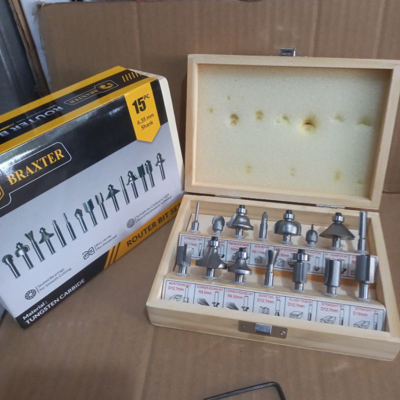 Jual BRAXTER Mata Propil 15 Pcs Mata Trimmer Mata Router Bit Set Box ...