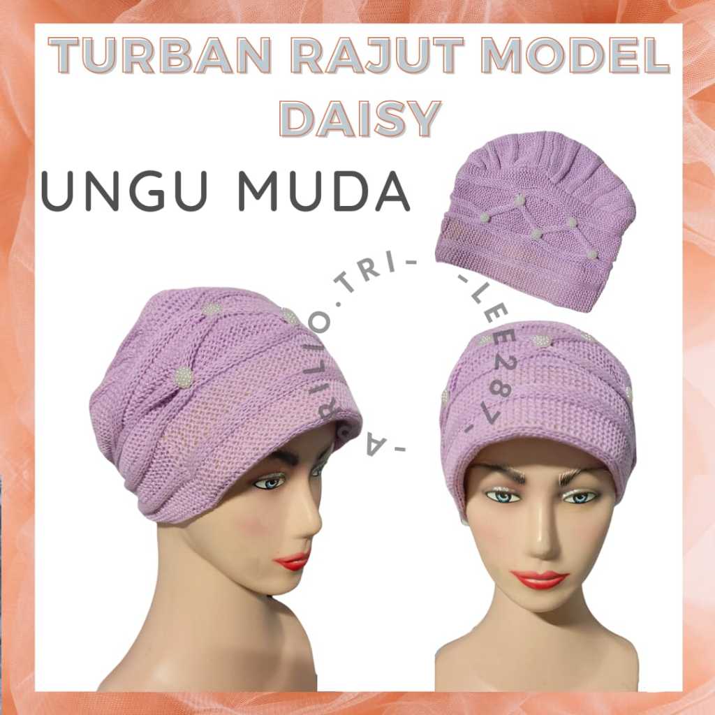 Jual 4022 - Turban Rajut Model Daisy / Kupluk Ibu Rajut Dengan Mote ...