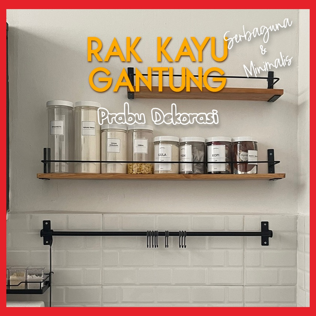 Jual Rak Kayu Gantung Serbaguna Rak Tempat Bumbu Dapur Rak Gantung Kamar Mandi Tempel