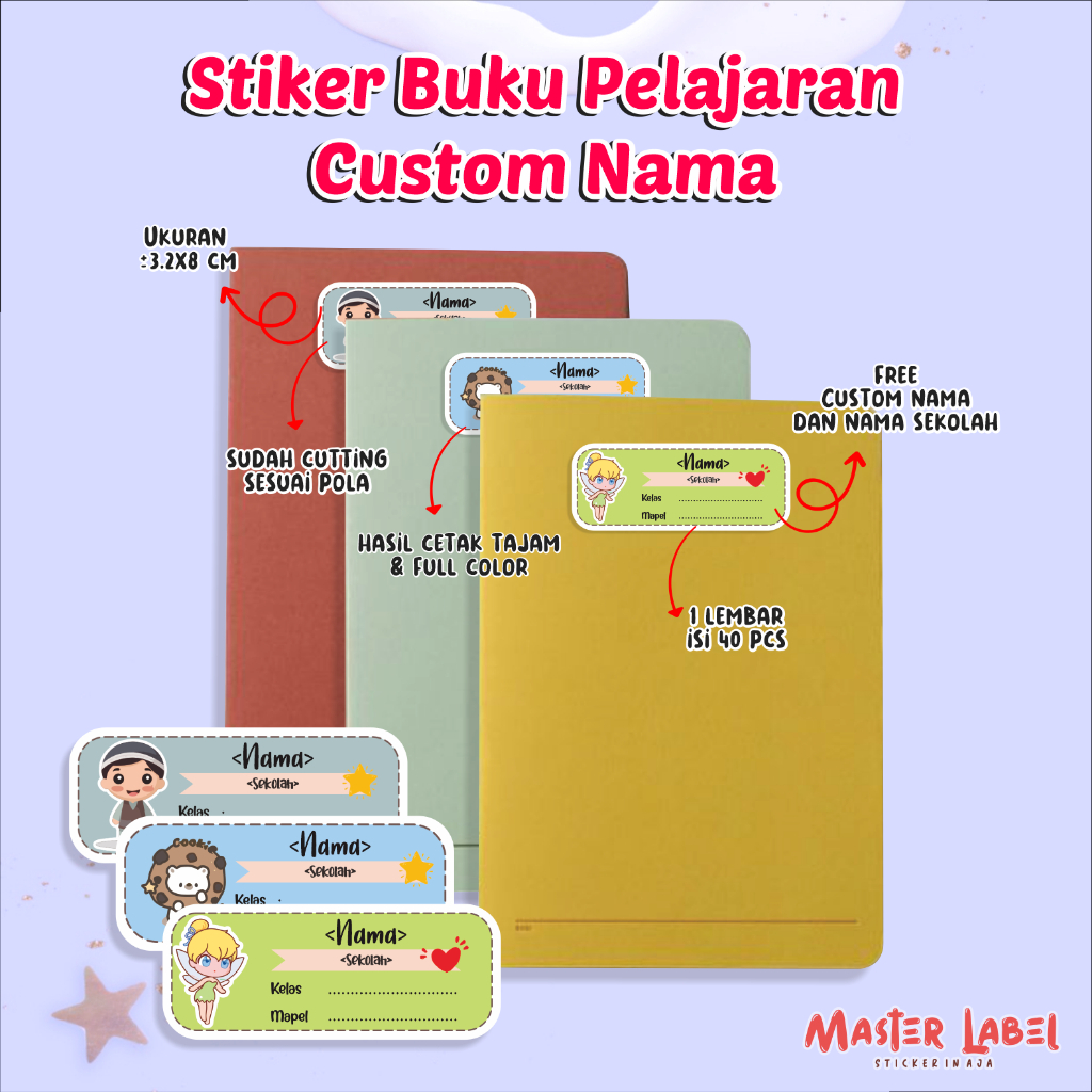 Jual Stiker Nama Custom Pelajaran Sticker Nama Custom Stiker Pelajaraan