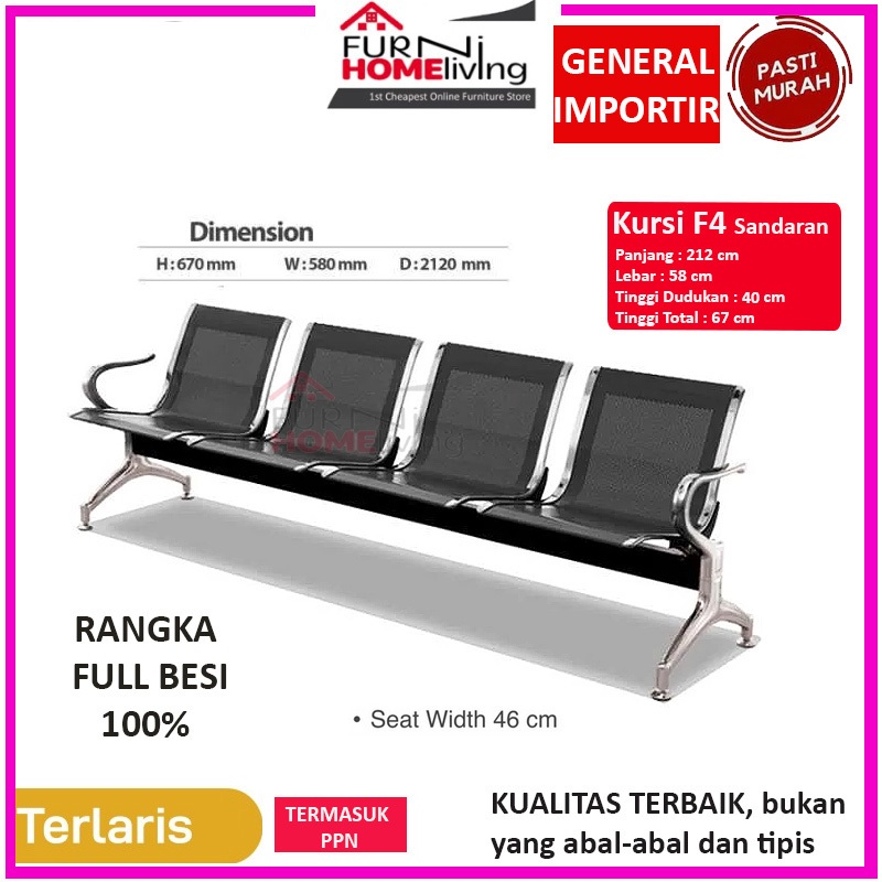 Jual Kursi Tunggu Besi / Stainless 4 Dudukan 4 Seater F4 | Shopee Indonesia