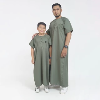KHOIRUMMAH Jubah Musa Couple - Gamis Muslim Ayah Dan Anak Laki Laki Lengan Pendek - Sage