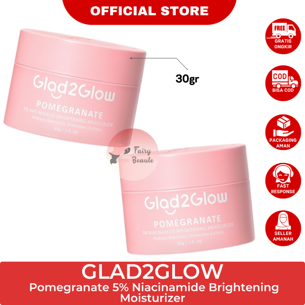 Jual Glad2glow Pomegranate 5 Niacinamide Brightening Moisturizer 30g