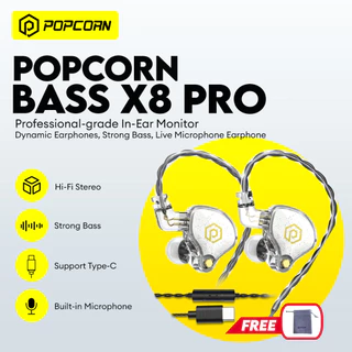 Popcorn Bass X8 Pro/X9 Pro Dynamic Earphones Live Stream Hi Fi Bass Earbuds In-Ear Monitor Removable Mic 3.5mm/Type C