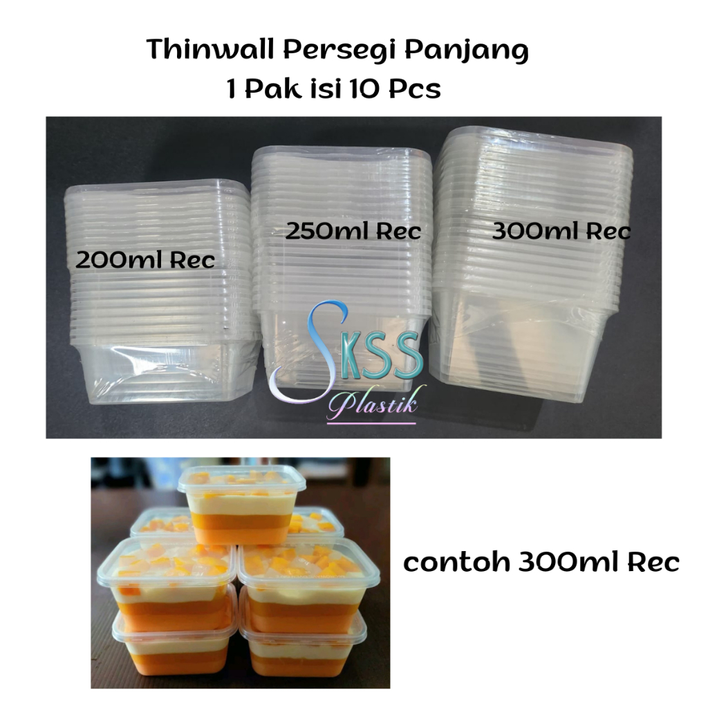 Jual 10 Pcs Thinwall Persegi Panjang 250ml 300ml L Kotak Makan Plastik