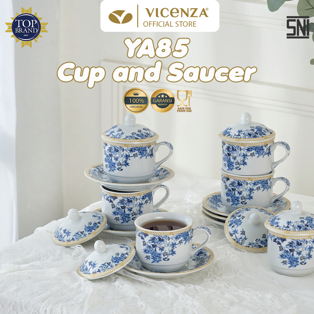 Vicenza Tea Set - Cangkir Lepek dengan Tutup YA85 Motif