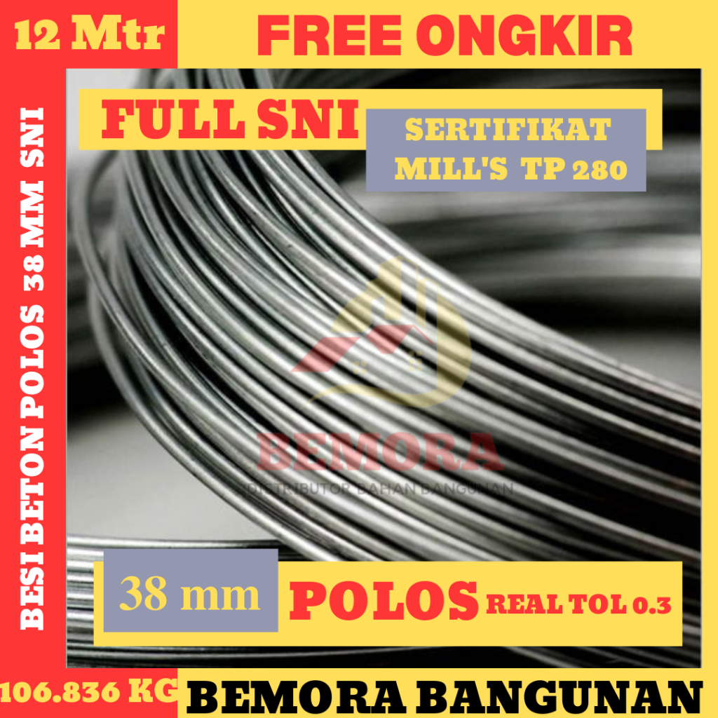 Jual Besi 38 mm polos Full SNI Sertifikat TP280 0.3 (HargaGrosir ...