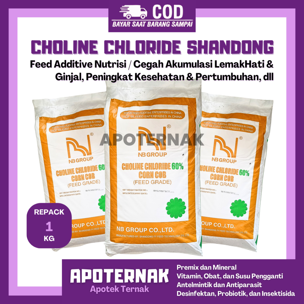 Jual CHOLINE CHLORIDE SHANDONG 1 Kg Feed Additive Nutrisi Ternak