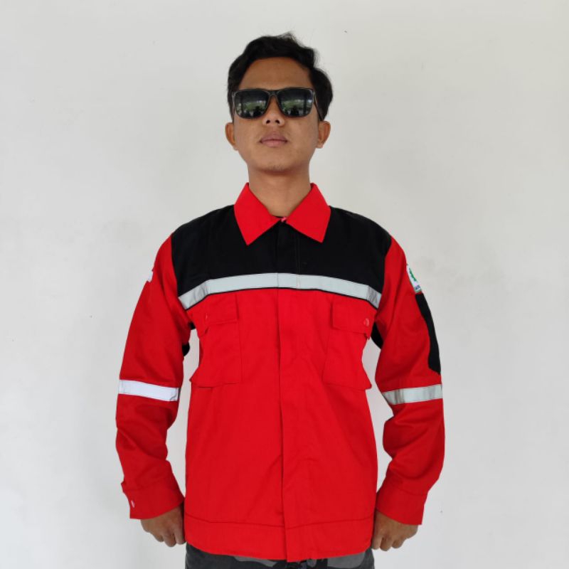 Jual BAJU WEARPACK SAFETY PROYEK SERAGAM KERJA MERAH KOMBINASI HITAM ...