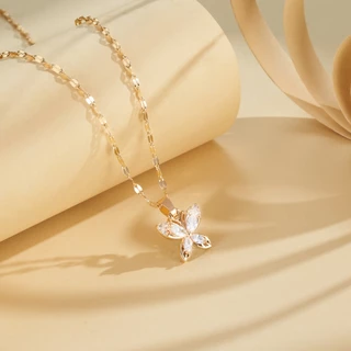 Hyl Jewelry 434N Kalung Titanium Wanita  Karat Emas Silver Asli Panjang Muda Dan Anti Luntur