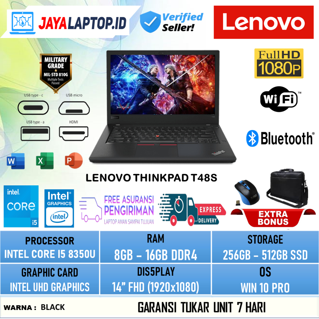 Jual Laptop Murah Lenovo Thinkpad T S Core I U Ram Gb Gb Ssd Fhd W Pro Black