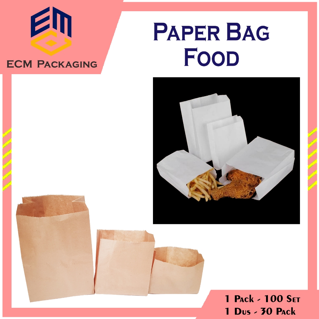 Jual Paper Bag No.2 15.5X11+6 100 pcs | Paper Bag Food | Papaer bag ...