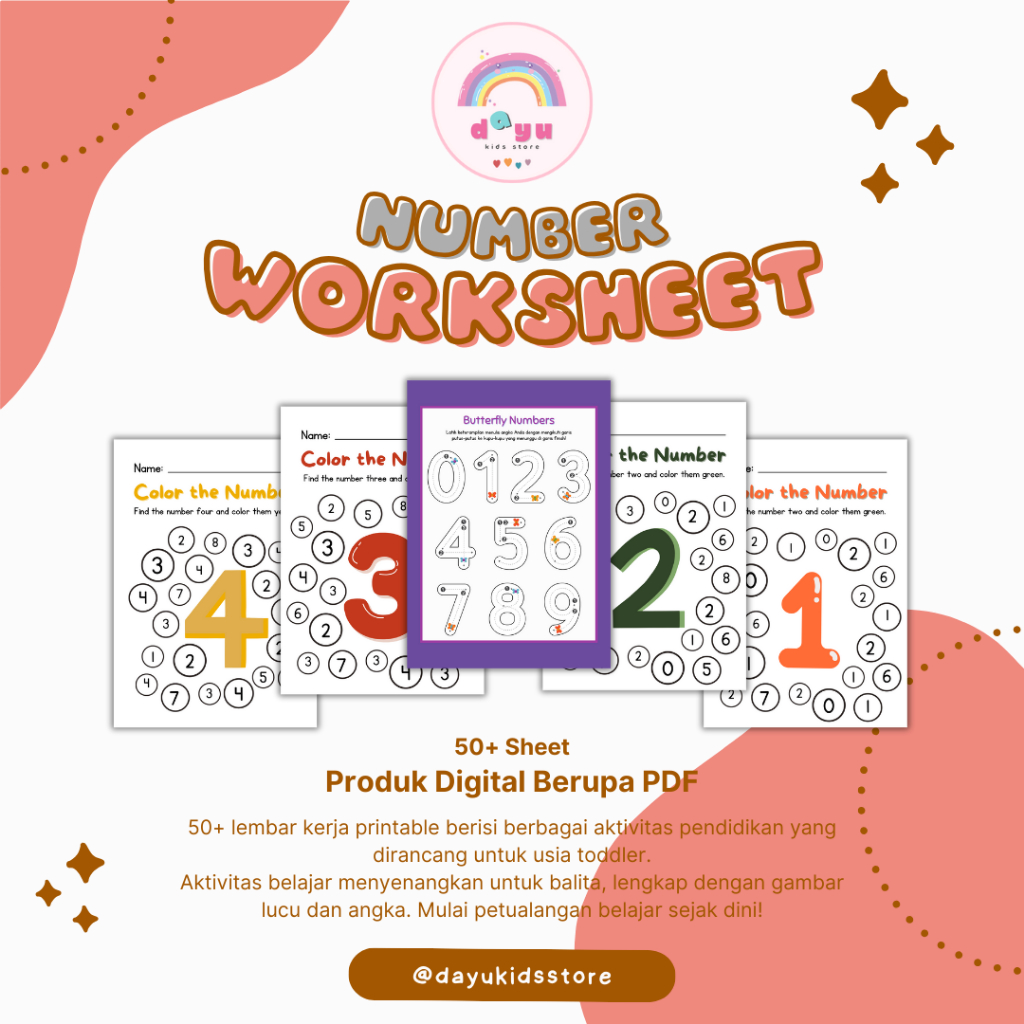 Jual Printable Worksheet Numbers Belajar Menebali Angka - 50+ Lembar ...