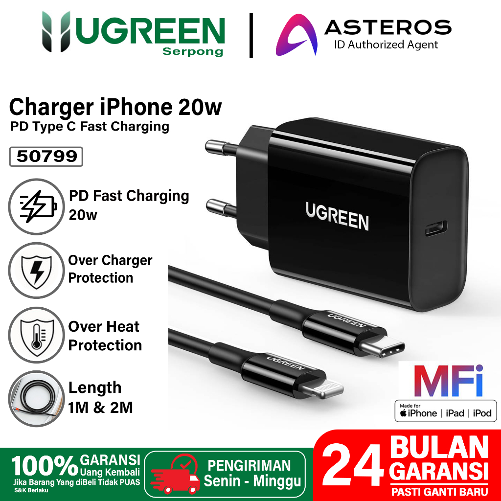 Jual Ugreen Charger Iphone Mfi Usb C To Lightning Original Fast Charging 20w Shopee Indonesia