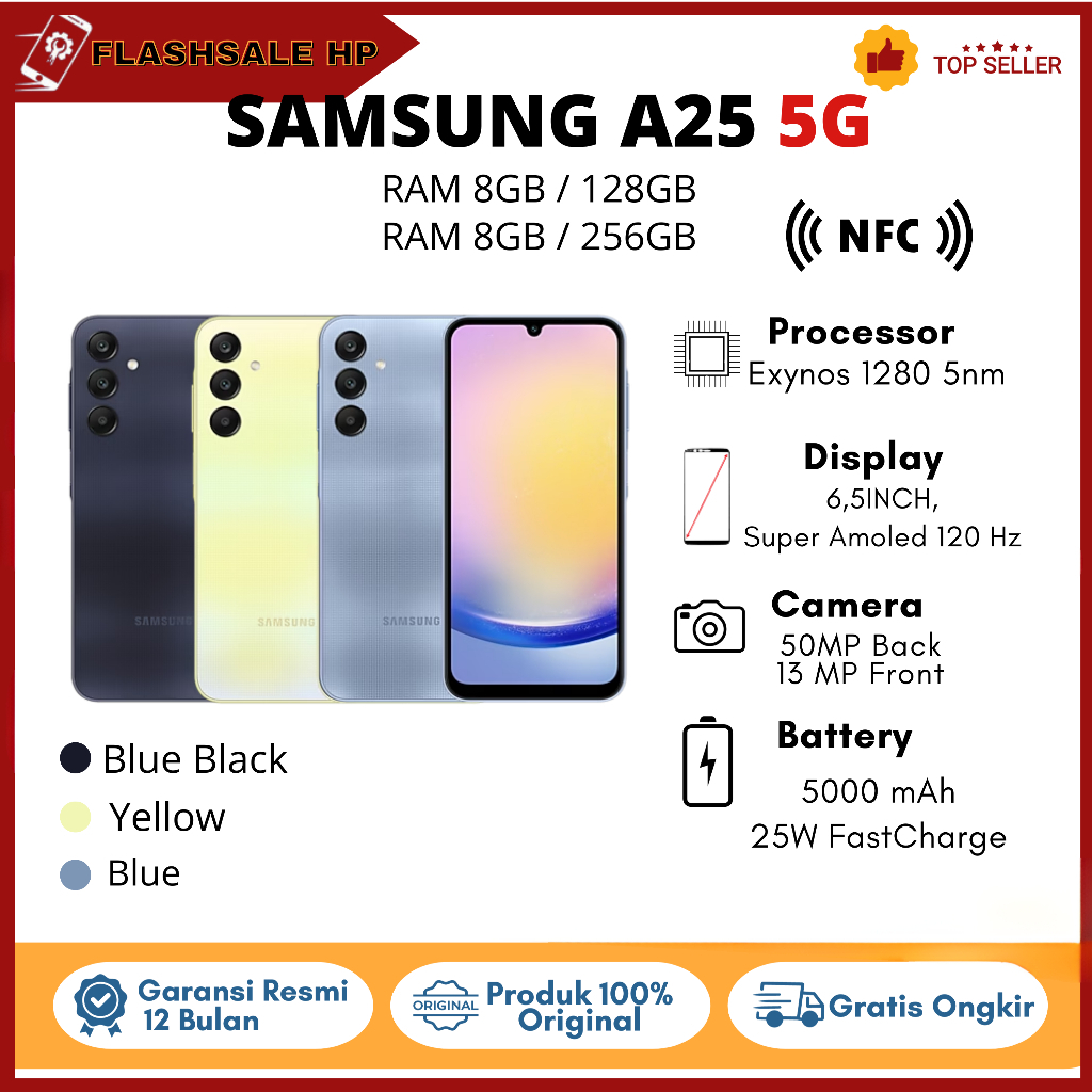 Samsung Galaxy A25 5G 256GB dalam tampilan depan