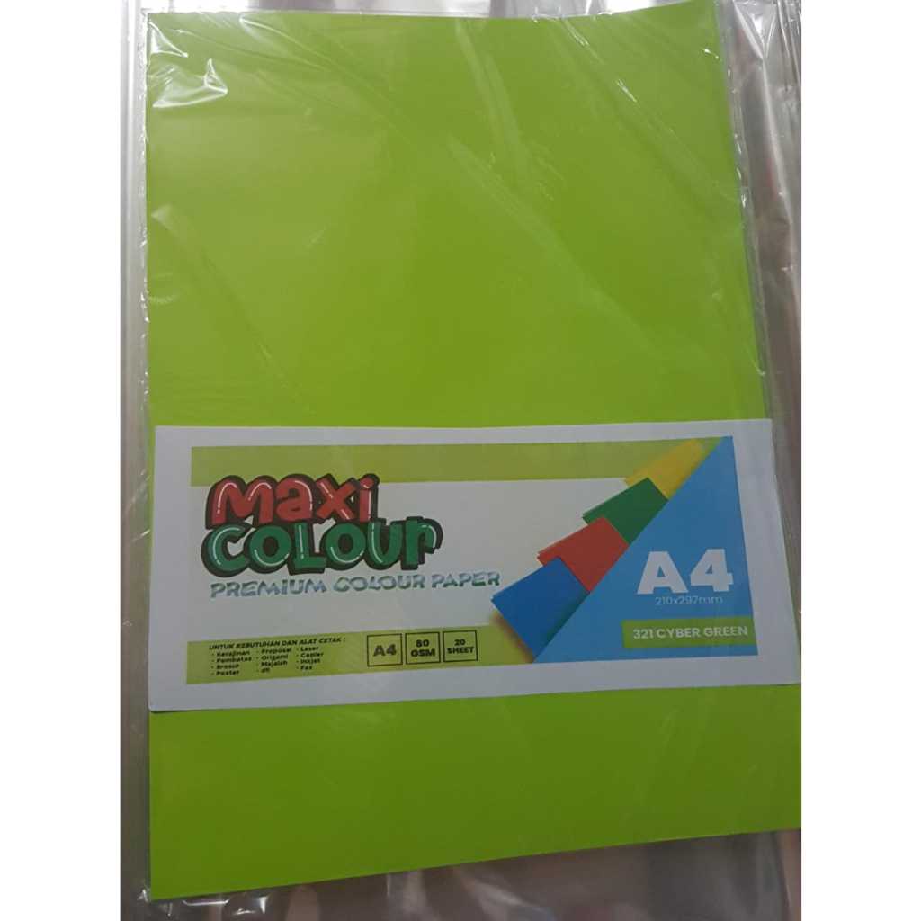 Jual Kertas HVS Warna cyber green A4 Maxi Colour 80gr isi 20 lembar