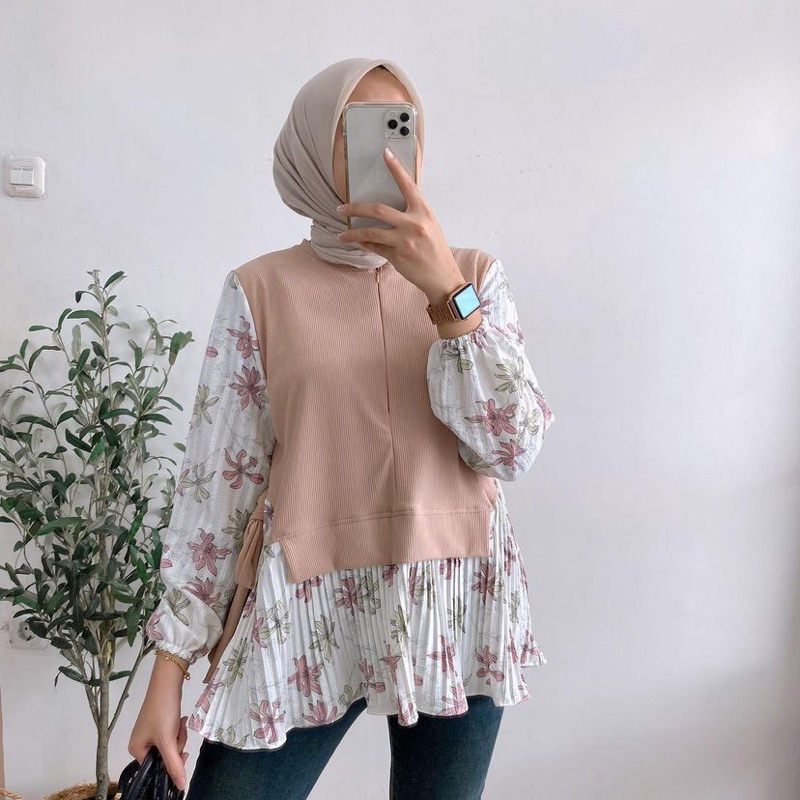 Connexion Blend Plain Loose Blouse Wanita