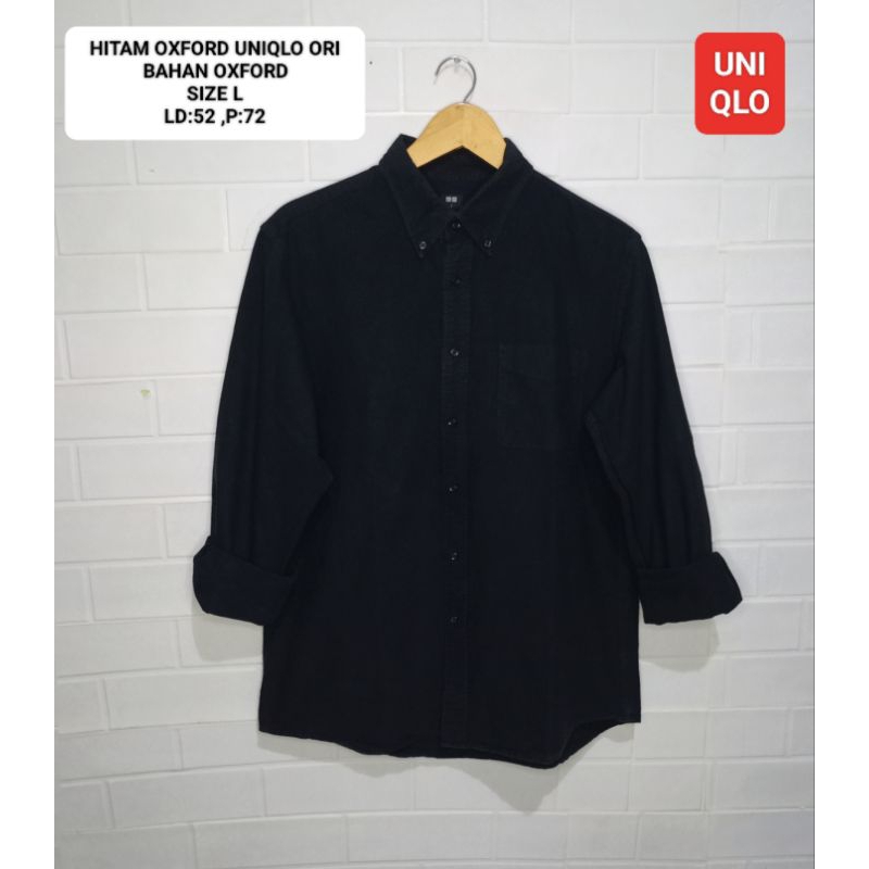 Jual KEMEJA POLOS HITAM UNIQLO ORI SIZE L BAHAN OXFORD KATUN Shopee