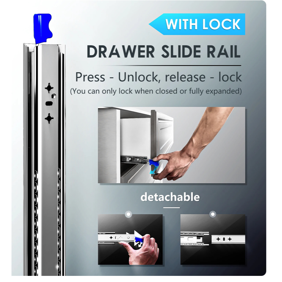 Jual Heavy Duty Drawer Slide With Lock Rel Laci kunci 40 cm 125kg ...